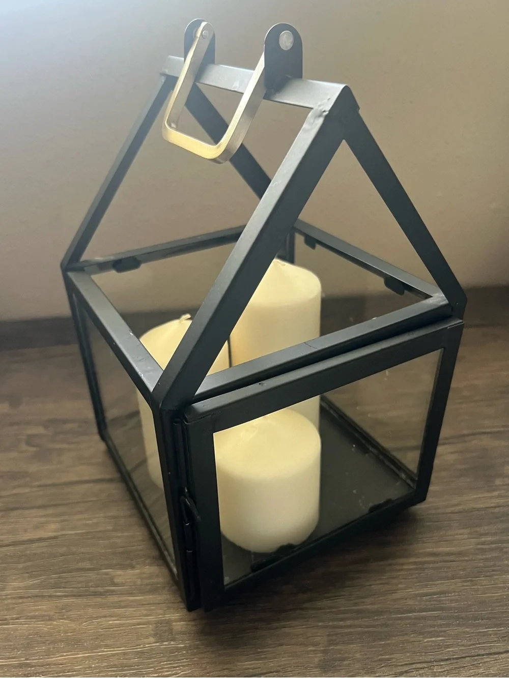 Hearth & Hand Black Metal and Gold-Accent Glass Lantern